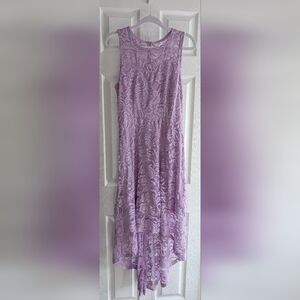 Lavender Lace High-Low Dress – Sleeveless Floral Overlay – Women’s Size L